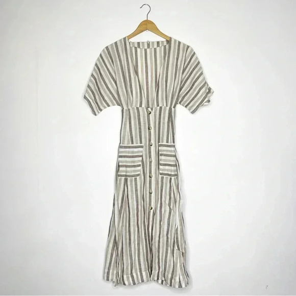 Free People Women’s Monday Stripe Midi Dress Linen Cotton Size Small - Picture 9 of 10